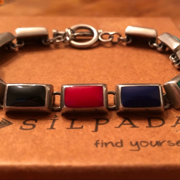 Rare Silpada Sterling Silver Multi-Colored Stone Toggle Clasp Bracelet B0442 - Picture 14 of 16